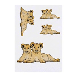 4 x 'Lion Cub Siblings' Temporary Tattoos - Water Resistant, Skin-Safe, Non-Toxic Transfers, Mixed Sizes (TO00040987)
