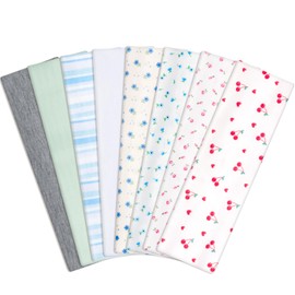 obeoby Floral Stripe Headbands for Music Festival Outfits, Cherry Hairbands for Teen Girls Daily Outfit Gatherings Non Slip Cotton Fashion Hair Bands