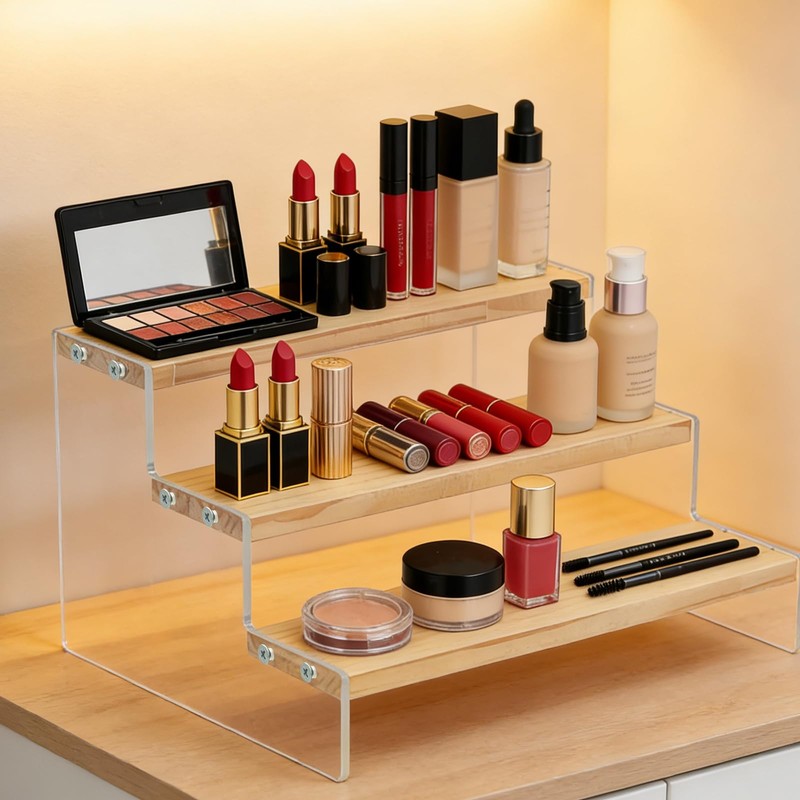 Acrylic Wooden Display Stand Figures Clear Acrylic Display Riser Shelf