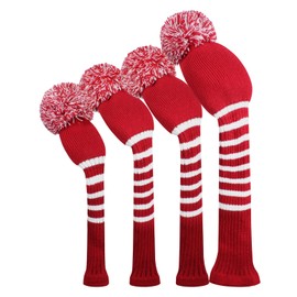 Knit Woods Golf Head Covers, Set of 4, Crimson Red, Fit Driver (460CC) Fairways Hybrid/UT. Soft and Elastic, Essential for Golf Fans, Protect Golf Club and Shaft.