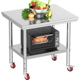 YITAHOME NSF Stainless Steel Table, 30" X 24" Work Table with Wheels, 2 Shelves Metal Prep Worktable for Home Kitchen Restaurant Garage Warehouse Outdoor