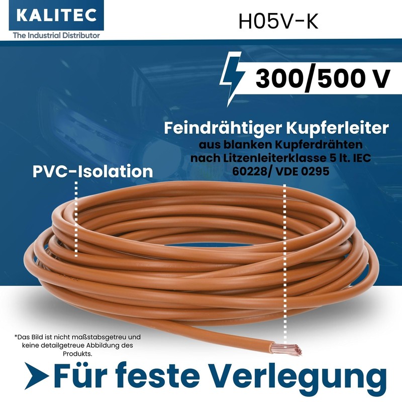 Kalitec 10 Metres H05V-K 0.5 mm² Brown I Cable 0.5