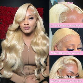 613 13x6 Lace Front Wig Human Hair 200 Density HD Body Wave Blonde Lace Front Wigs Human Hair Pre Plucked Lace Frontal Wig 13x6 Blonde Wig Human Hair (613 13x6 lace front wig human hair, 28 Inch)