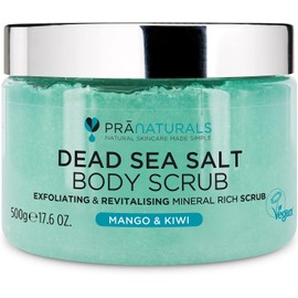 PraNaturals Revitalising Dead Sea Body Scrub 500g, 100% Organic Nourishing Skin Exfoliating Salt Scrub, Rich in Natural Minerals for All Skin Types, Blended with Mango & Kiwi Fruit Oils