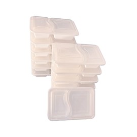 [12 Pack] 2 Compartment Rectangular BPA Free Reusable Meal Prep- Plastic Food Storage with Airtight Lids,Microwavable,Freezer & Portion Control Lunch Boxes (30oz) (White 2 Compartment (30 oz))