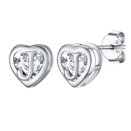 Mini Cute Heart Shape Letter Earrings CZ Simulated Diamond Studs Fashion Alphabet Initial Ear Charms