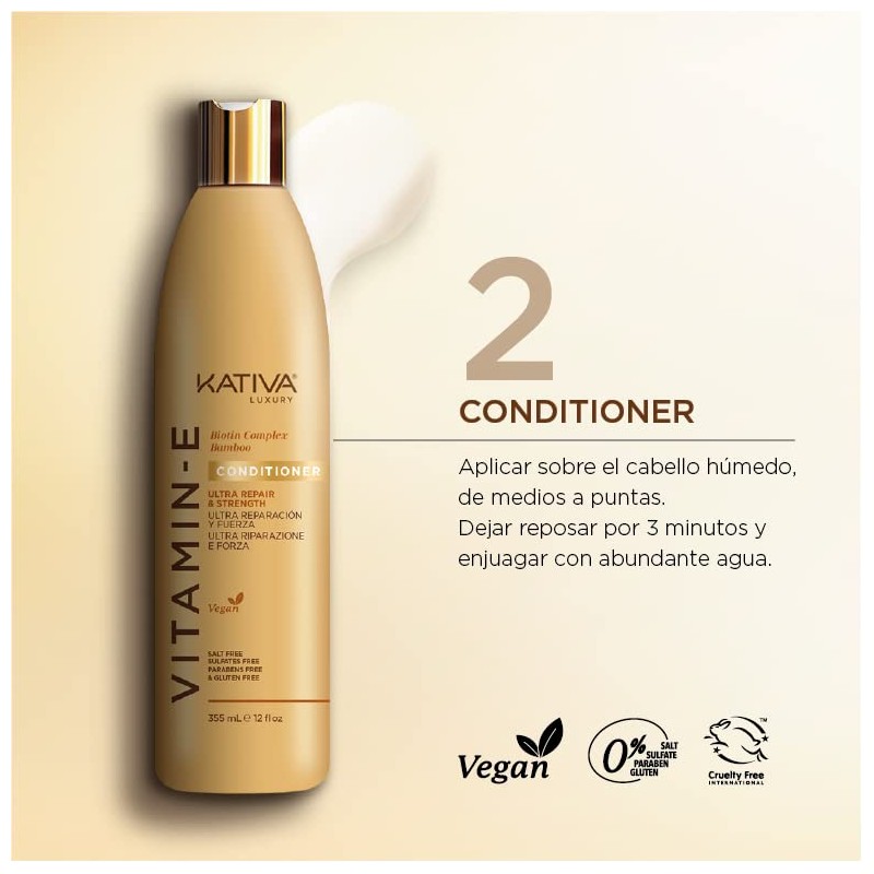 Kativa Luxury Conditioner, Vitamin E, Biotin, Bambus, repariert und schützt