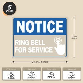YIKIADA Notice Ring Bell for Service 8 × 6 Inches Sticker Vinyl Removable Desk Service Self Adhesive Decals Hotel Reception Area Cling Wall or Door Sign Office Window 5 Pack