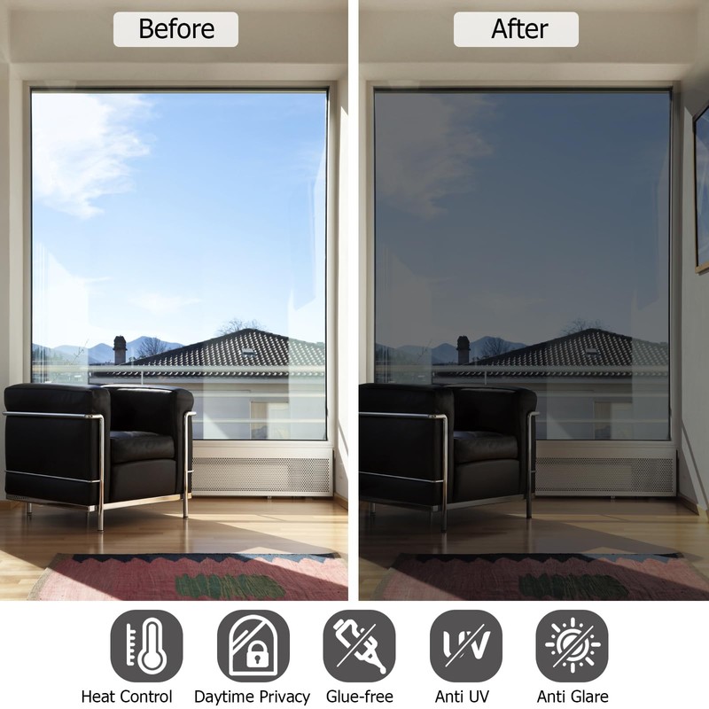 HIDBEA One Way Window Film, Daytime Privacy Sun Blocking Reflective