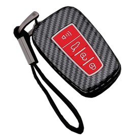 Key Fob Cover Case Fit for 2019 2020 2021 RAV4 Camry Corolla Avalon C-HR Prius GT86 Highlander Keyless Entry Remote Case Holder ABS Carbon Fiber Pattern (Red)