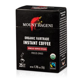 Mount Hagen 25 Count Single Serve Instant Coffee Packets - 4 Pack | Organic Medium Roast Arabica Beans | Eco-friendly, Fair-Trade [4 x 25 sticks/1.76oz/50g]