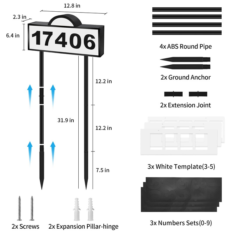 Solar House Numbers for Outside, Aqonsie Solar Powered Address Sign