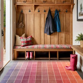 Hazo Haus Modern Ombre Mosaic Pink Checkered Rug 4x6, Retro Aesthetic Eclectic Colorful Funky Contemporary, Washable Area Rugs Non Slip Low Pile for Living Room Kitchen Laundry Bedroom Beside Bed