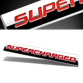 Car SUPERCHARGED Emblems Badges Metal Vehicle Decals Bumper Sticker Cool Car Exterior Accessories Replacement Compatible with Motorcycle SUV Pickup Truck, Polished Red
