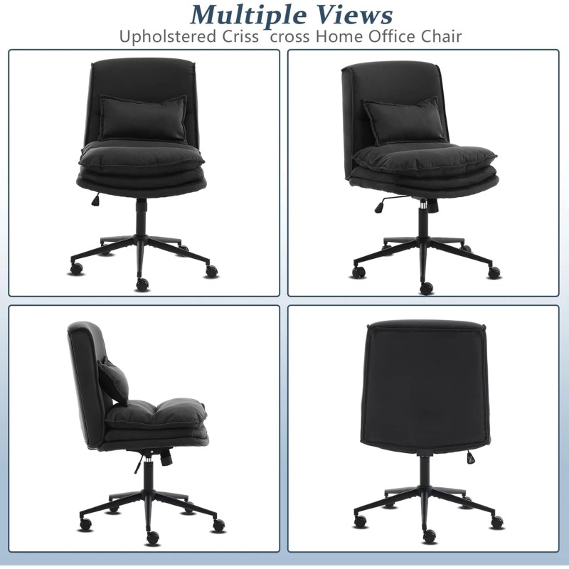 Computer Chair Modern Swivel Makeup Vanity Chair Microfiber Black Comfy