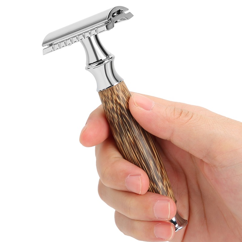 Professional Men Bamboo Handle Manual Shaver Portable Beard Body Hair
