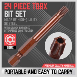 SEDY 24-Piece Security Torx Bit Set, Tamper Resistant Torx Bit Set, Torx Star Bits Set, S2 Steel, 1" and 2.3" Long T5 - T40