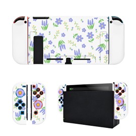 DLseego Grip Case Controller for Switch Console 2017, Floral Anti-Slip Shock-Absorption Protective Soft PC Case with 2 PCS Comfortable Thumb Grips Caps for Joycon Controllers - White