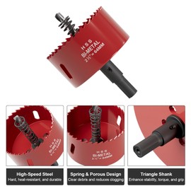 2-1/2 Inch Hole Saw - 64mm M42 HSS Bi-Metal Hole Cutter, Triangular Shank Hole Saw Drill Bit with Spring, Hole Saw Tools for Wood, Plywood, Plastic, Gypsum Board, Thin Metal Sheets
