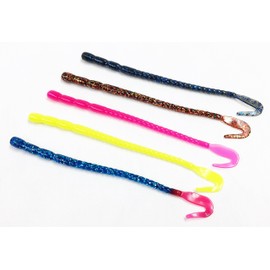 FLADEN Fishing SOFT BAITS - 5 Pack of Assorted Coloured Jelly Fire Tail Worms with 2 x 4/0 hooks - Sea Boat Fishing Imitation Latex Bait Lure Pack (Pack 2) [20-6802]