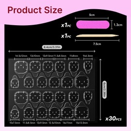 720 Pieces Double-Sided Nail Glue Stickers Transparent Set - 30 Sheets/720 Transparent Nail Glue for Tips in 12 Sizes, Includes Cuticle Pusher & Nail File for Easy DIY Manicure