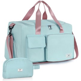 FIORETTO Womens Mens Sports Gym Bag Duffle Bag with Shoes Compartment, Weekend Travel Bag Overnight Bag for Women, Foldable Water Resistant Holdall Hospital Bag for Swimming with Toiletry Bag Green