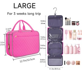 Hanging Toiletry Bag for Women Travel Wash Bag Large Cosmetic Makeup Pouch Organizer with Hanging Hook for Full Sized Container(Hanging Toiletry Bag for Hot Pink, L)