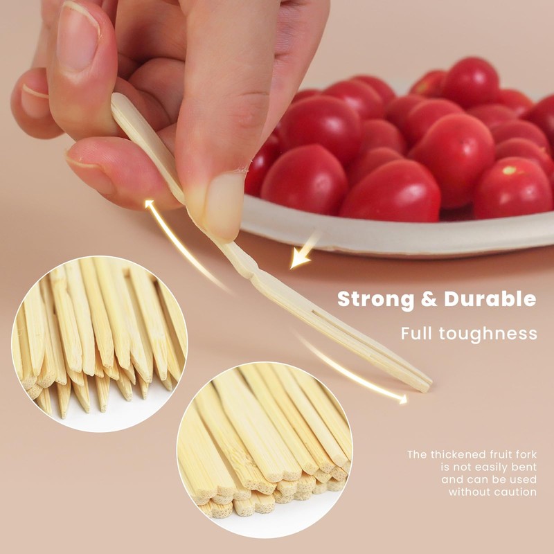 Mini Fruit Fork 3.5 inch Mini Bamboo Forks Cocktail Forks