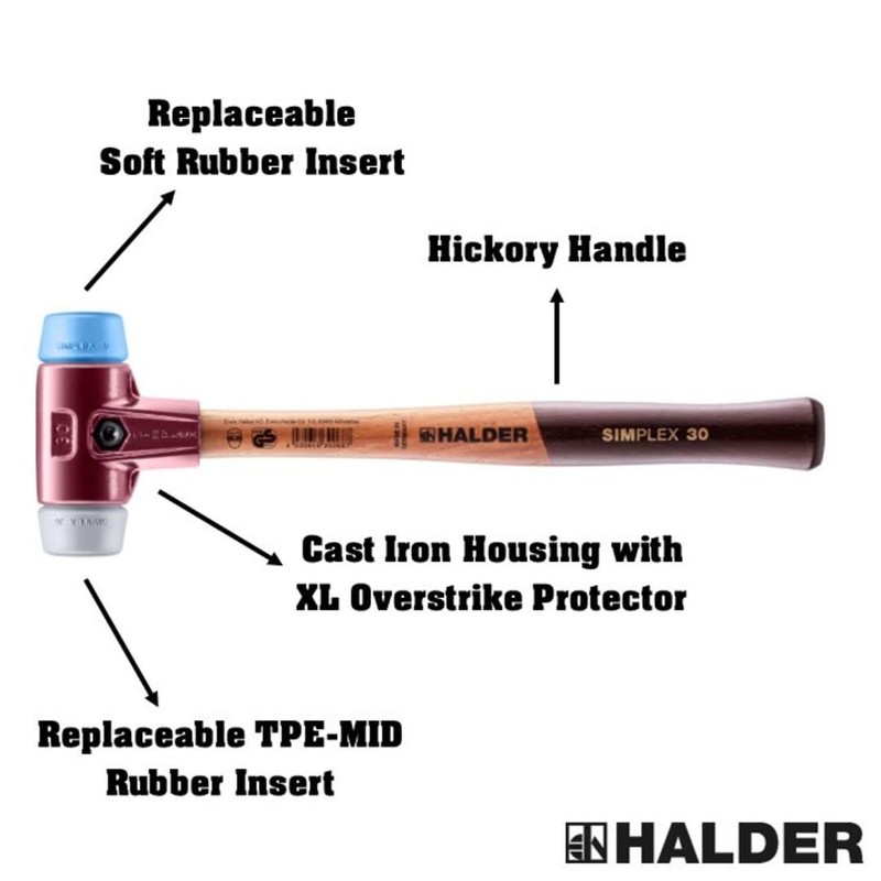 Halder 3013030"Simplex Soft-Face TPE-Mid/TPE-Soft" Mallet, Multi-Colour, 30 mm