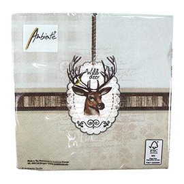Ambiente Servietten Motiv: Wild Deer, Hirschkopf, 33x33cm, 3lagig 20 Stück Packung