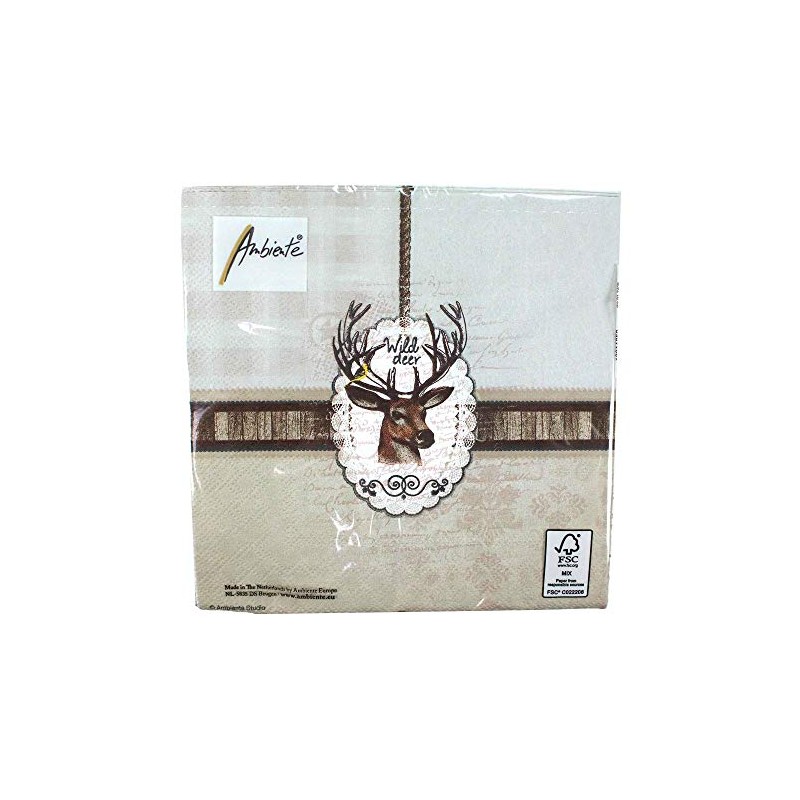 Ambiente Servietten Motiv: Wild Deer, Hirschkopf, 33x33cm, 3lagig 20 Stück