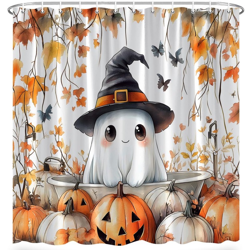 Funny Ghost Shower Curtain Fall Spooky Ghost Take Bath Bat