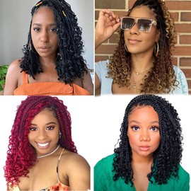 8 Packs Crochet Box Braids- 14 Inch Bohomian Box Braid Crochet Hair Synthetic Braiding Hair Goddess Box Braids Crochet Hair for Black Women(14(8Packs), 1B/Pink)