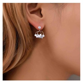 Yheakne Vintage Crystal Pearl Earrings Circle Crystal Dangle Earrings Gold Raw Crystal Earrings Chandelier CZ Circle Earrings Jewellery for Women and Girls