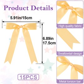 PAGOW 15 Pcs Twist Tie Satin Ribbon Bows, Pre-Tied Bowknot Decoration for Crafts, Birthday, Party, Wedding, Christmas (5.91"x6.89", Gold)