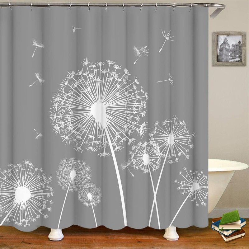 RnnJoile Dandelion Shower Curtain Grey and White Shower Curtain for