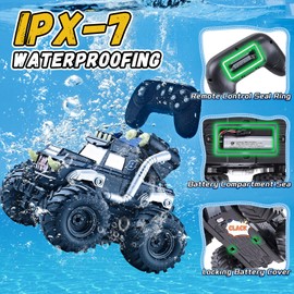 3-in-1 Amphibious Remote Control Car, RC Boat & Water Gun, 2.4GHz All Terrain Waterproof Monster Trucks for Boys Age 4-7 with 2 Batteries 90 min, Birthday Gift Pool Toys for Kids Ages 4-8