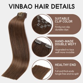 VINBAO Clip-In Real Hair Extensions Brown 160 g 45 cm Real Hair Extensions Clip Dark Brown Hair Clip in Extensions Double Wefts Clip in 7 Pieces 18 Inches #4