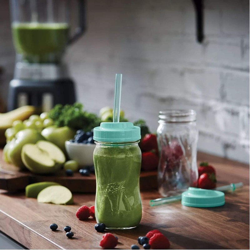 Ball 1440016024 Sip Straw Contoured Jar, 16 Oz (Pack of