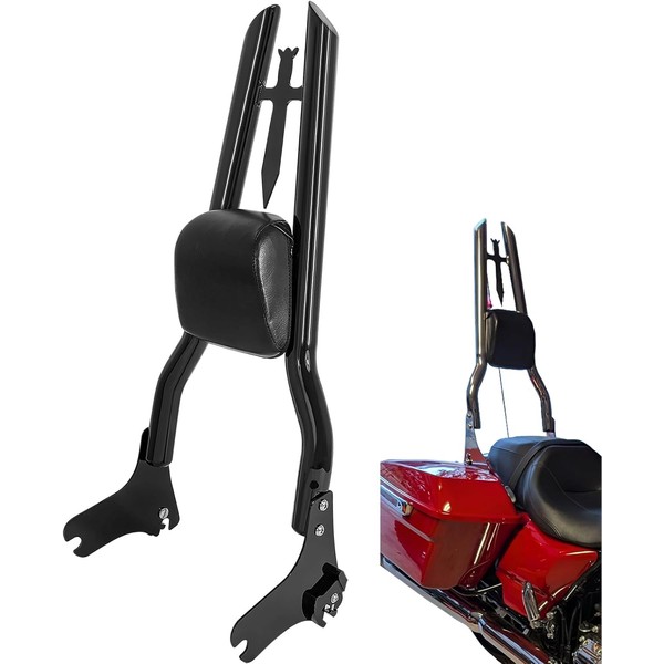 Black Detachable Sissy Bar Passenger Backrest Rear Pad for Harley