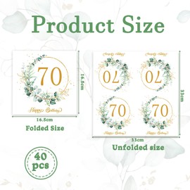 Pack of 40 Napkins 70th Birthday Table Decoration 70th Birthday Napkins, Eucalyptus Green Sage Green for Spring Decoration, Communion, Confirmation, Christening
