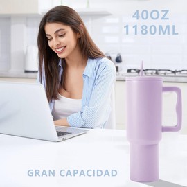 MXHIGO 40OZ Vaso Térmico con Asa y Pajita, Botellas de Agua Acero Inoxidable, Antigoteo y Hermético, Termo para Café Frío y Caliente, Termo de Agua para Mujer y Hombre (1180ML)