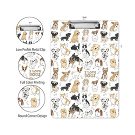 Fashion A4 Clipboard, Standard Letter Size 9" x 12.5", Decorative Wooden Clipboard with Low Profile Metal Clip for Office, School, Teachers, Cute Doodle Dog