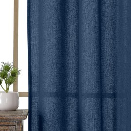 OWENIE Colin - Cortinas cortas, color azul real, de 36 pulgadas de largo, 2 piezas, paneles de filtrado de luz suave con textura de lino moderno para sótano, baño, ventanas pequeñas, 2 paneles, 42 x