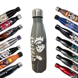 NARUTO - Borraccia in acciaio inox riutilizzabile Naruto Naruto Naruto - Tenuta calda e fredda 12 ore, per sport, viaggi, quotidiani, 500 ml, BPA Free - Licenza ufficiale