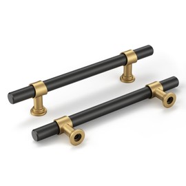 goldenwarm 10 Pack Black Cabinet Pulls Black and Gold Cabinet Handles, Barrel Cabinet Handles Drawer Pulls Kitchen Cabinet Hardware,4 inch Gold Pulls Hardware