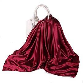 New Satin Silk Shiny Plain Solid Colours Large Square Plain Head Neck Scarf Wrap 90 X 90 cm (Wine)