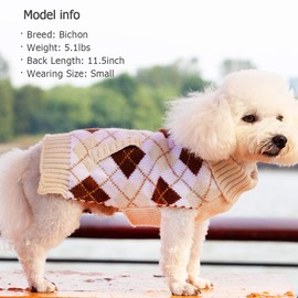 KYEESE Dog Sweater Plaid with Leash Hole Pullover Thicken Dog Sweaters Turtleneck Knitwear Warm Pet Sweaters for Fall Winter