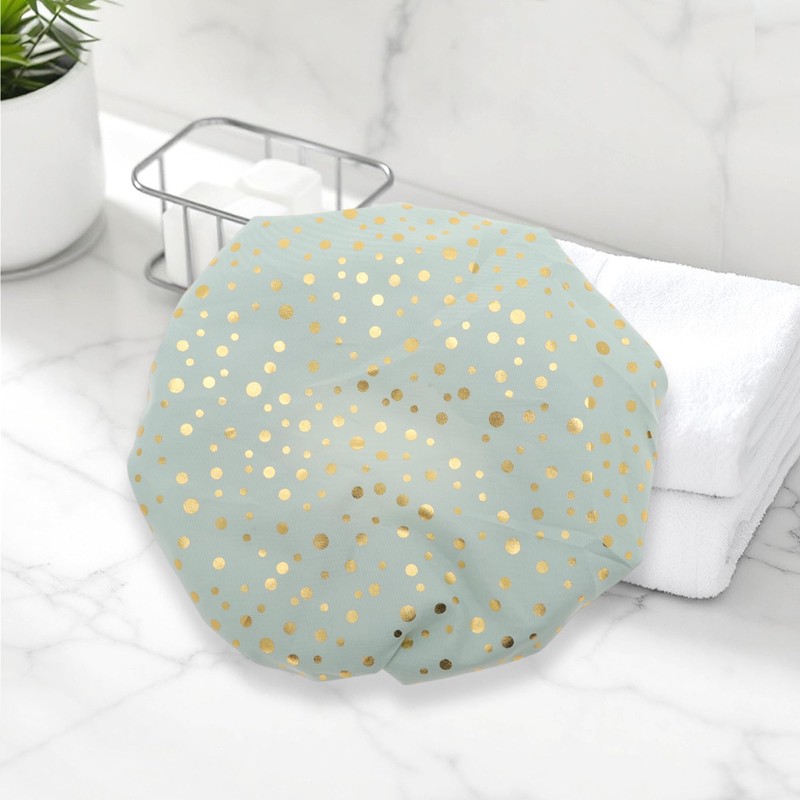 VOCOSTE Shower Cap Hair Cap Dots Double Layer Waterproof Reusable
