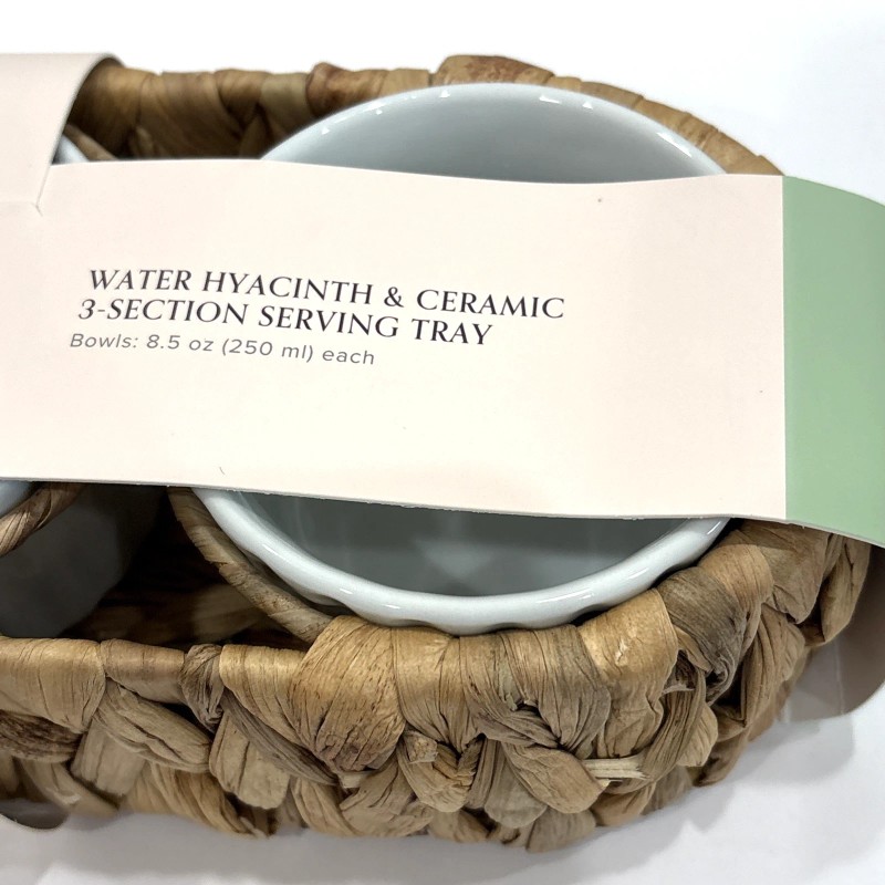 SOHO LOFT Serving Tray Cups 3 Compartment Woven Water Hyacinth